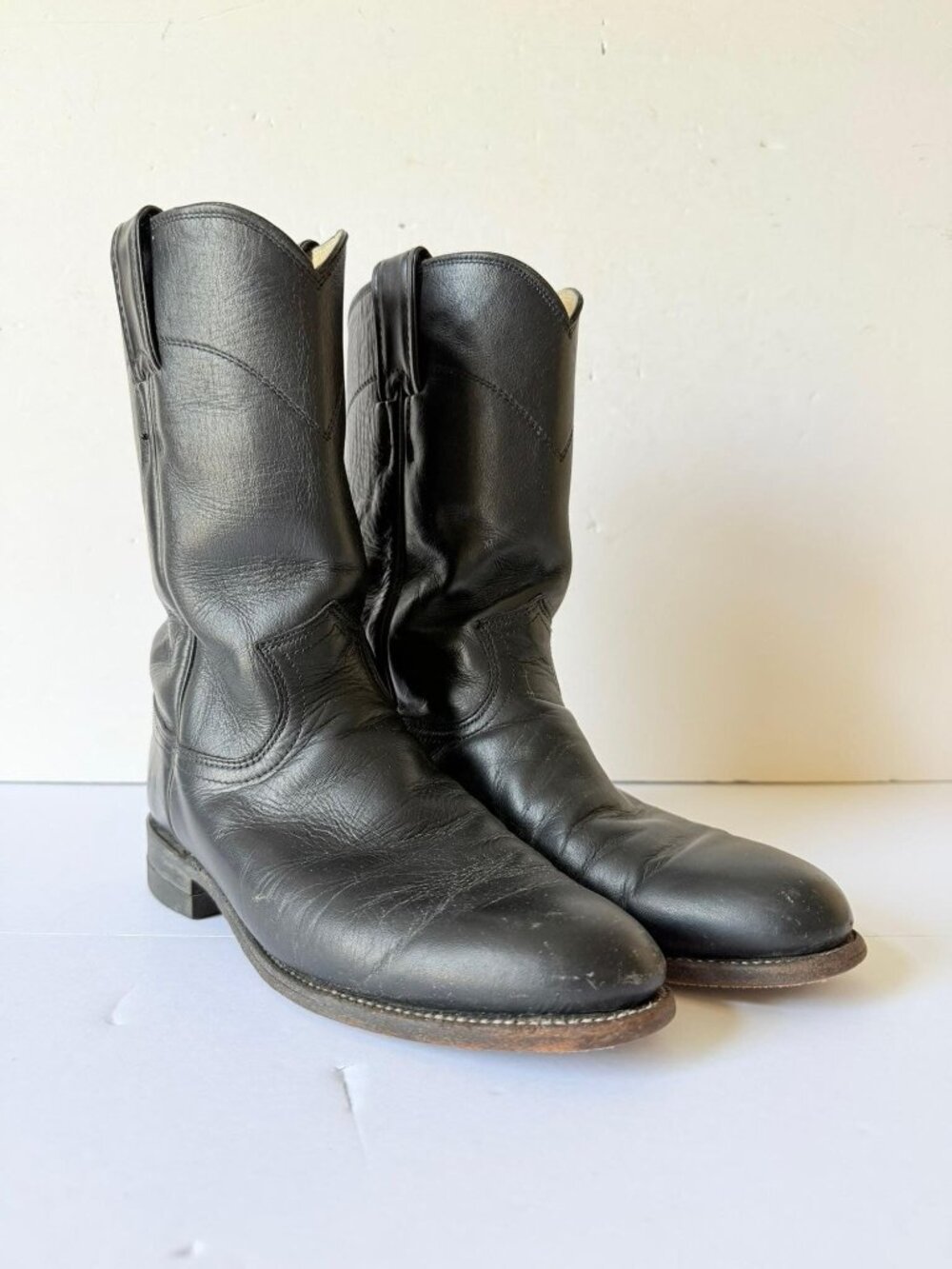 Vintage Justin Black Ropers Cowboy Boots Womens 6.5 - Black Justin Boots L3703